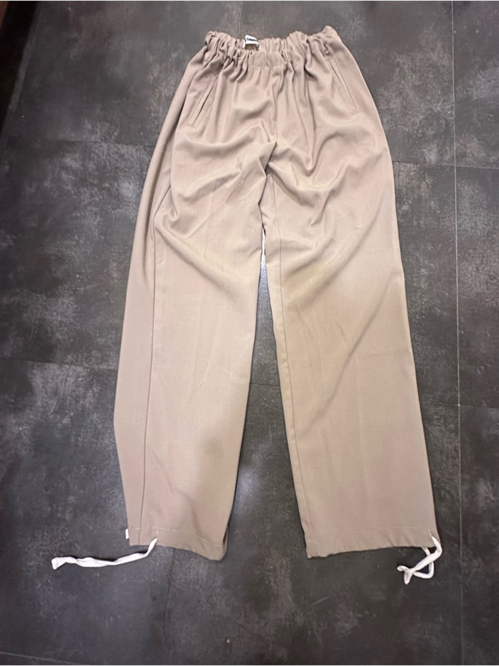 Jil Sander Beige Drawstring Waist Wide-Leg Trousers
